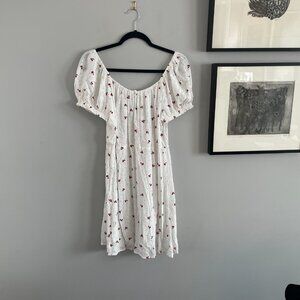 Primark Pretty Cherry 🍒 Floral Print White Summer, Size 12